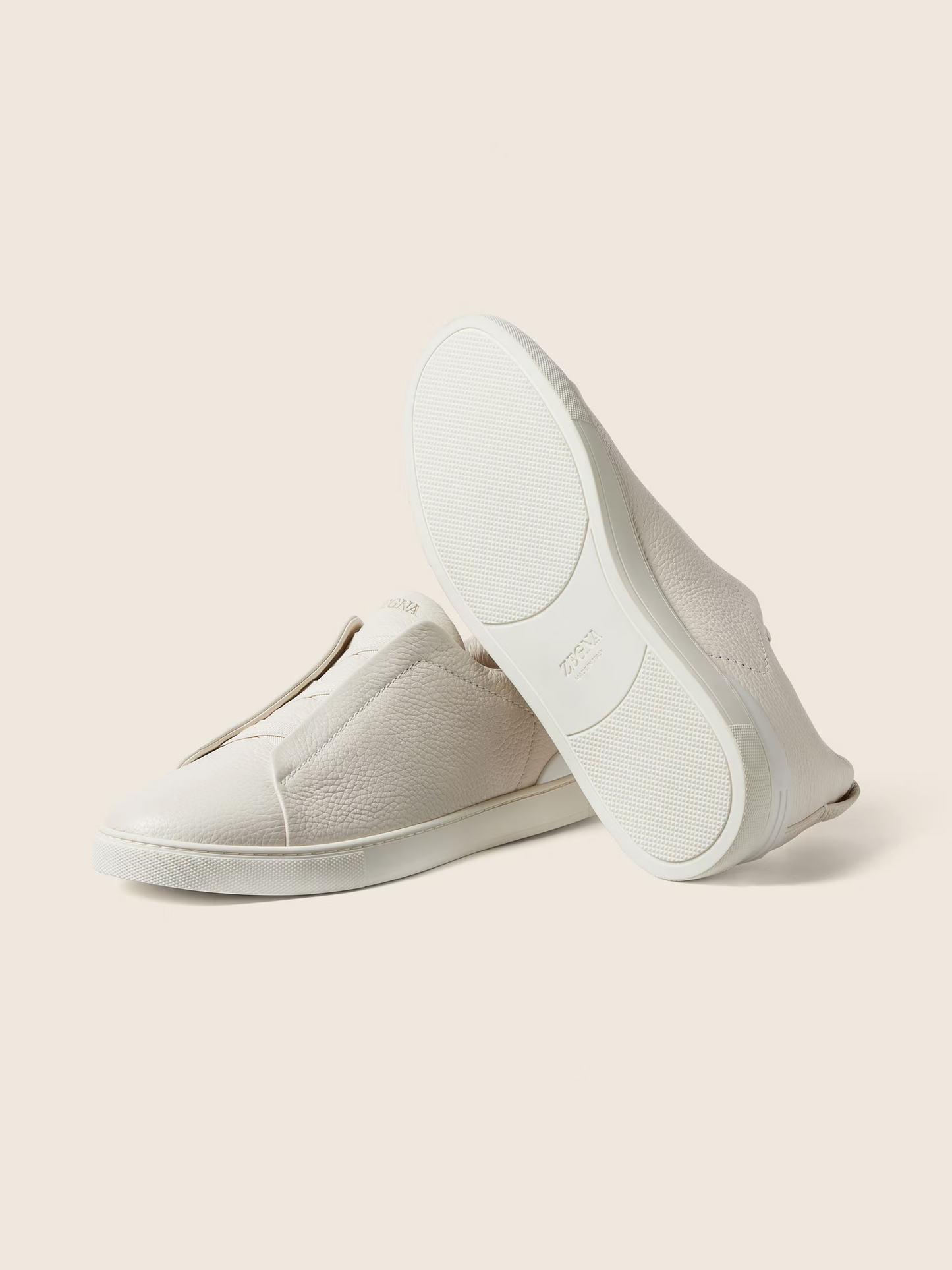 White Deerskin Triple Stitch Sneakers