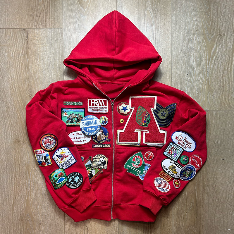 Casual Preppy Style Badge Zip-up Hoodie