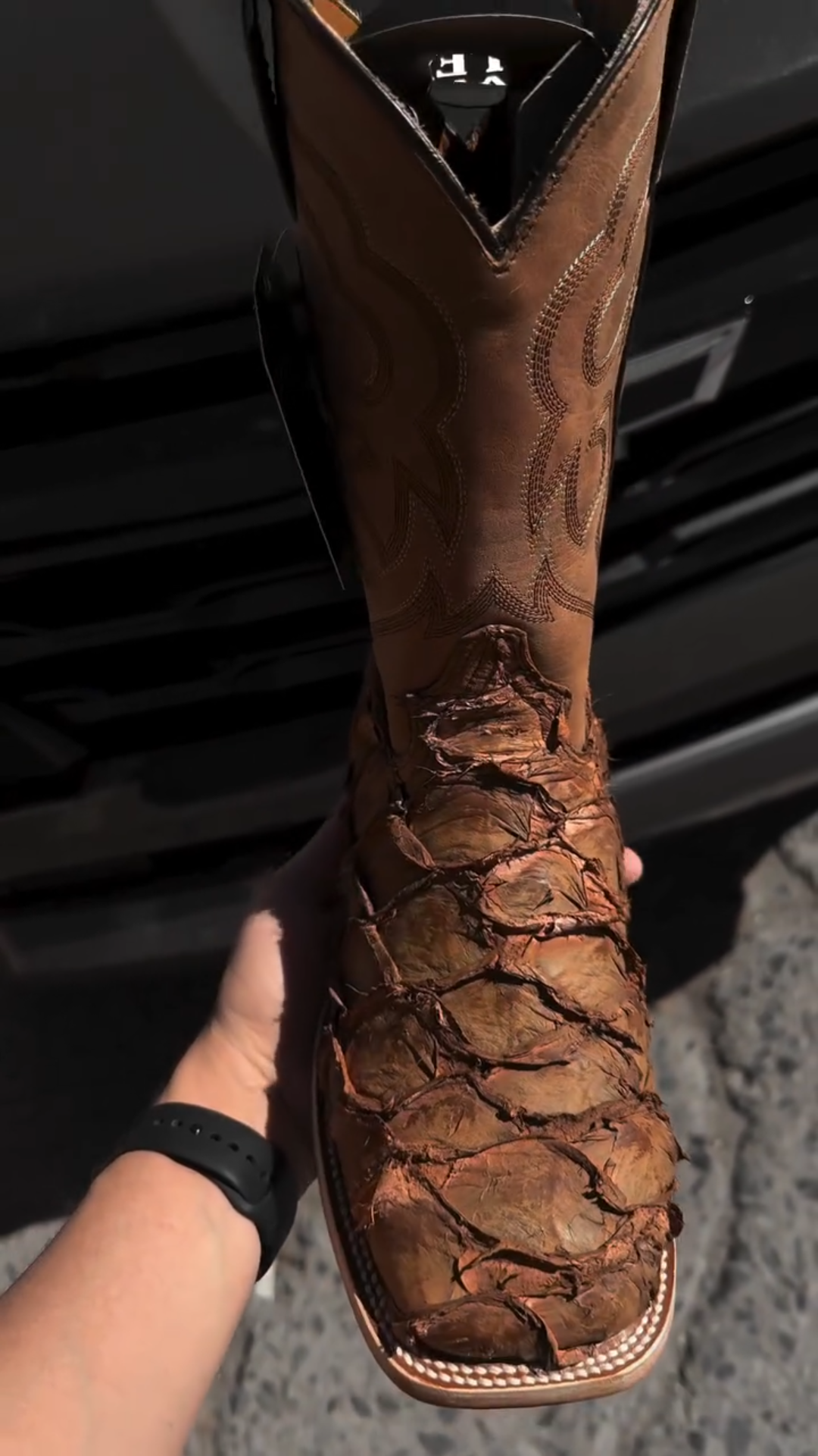 Retro Natural Leather Fish Boots - Square Toe