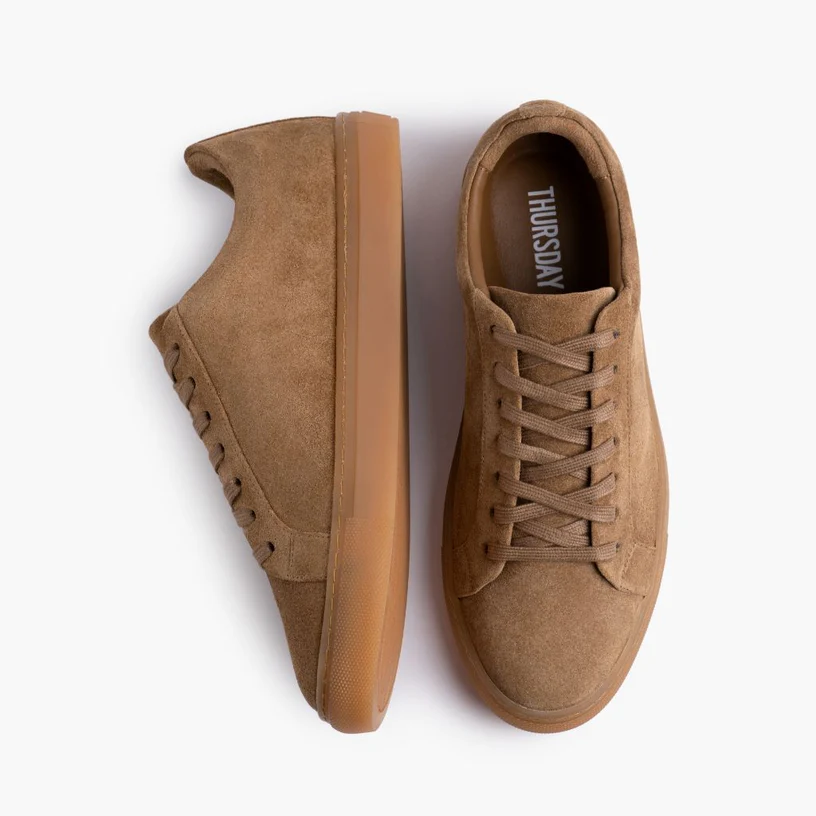 Men's Low Top In Tan Camel Suede