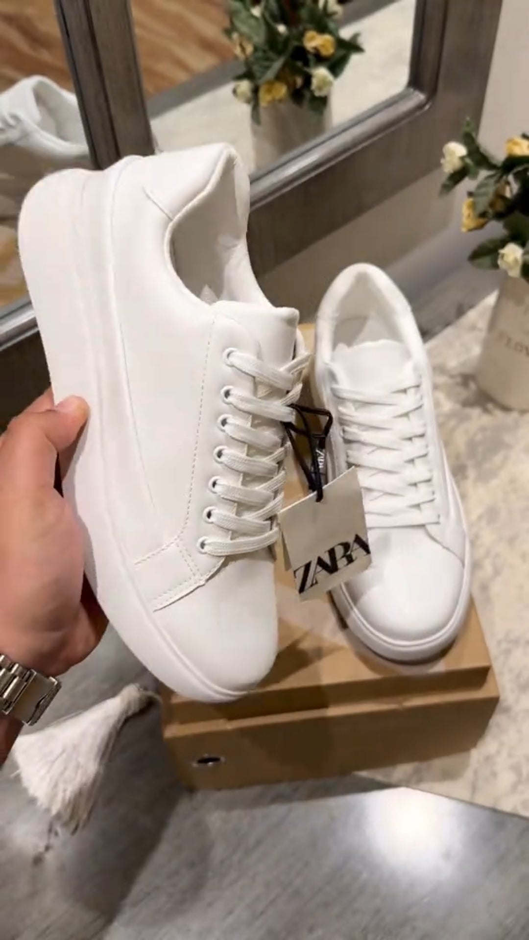 Pure White Platform Low Top Leather Sneakers