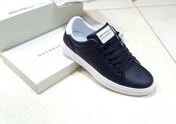 Dark Blue Leather Low-Top Sneakers