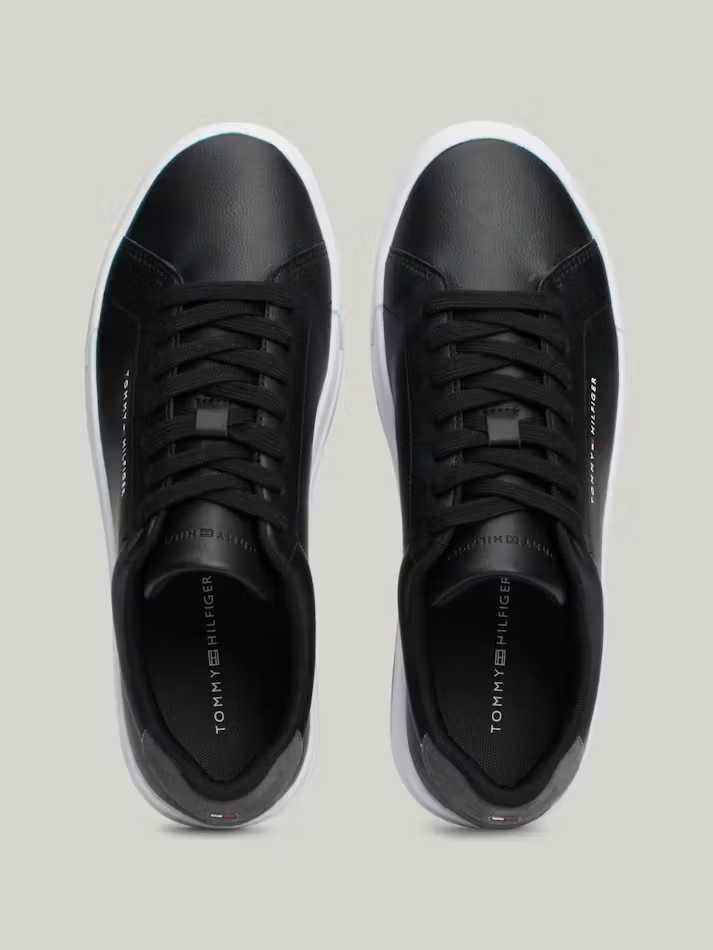 Pebble Grain Logo Court Sneakers