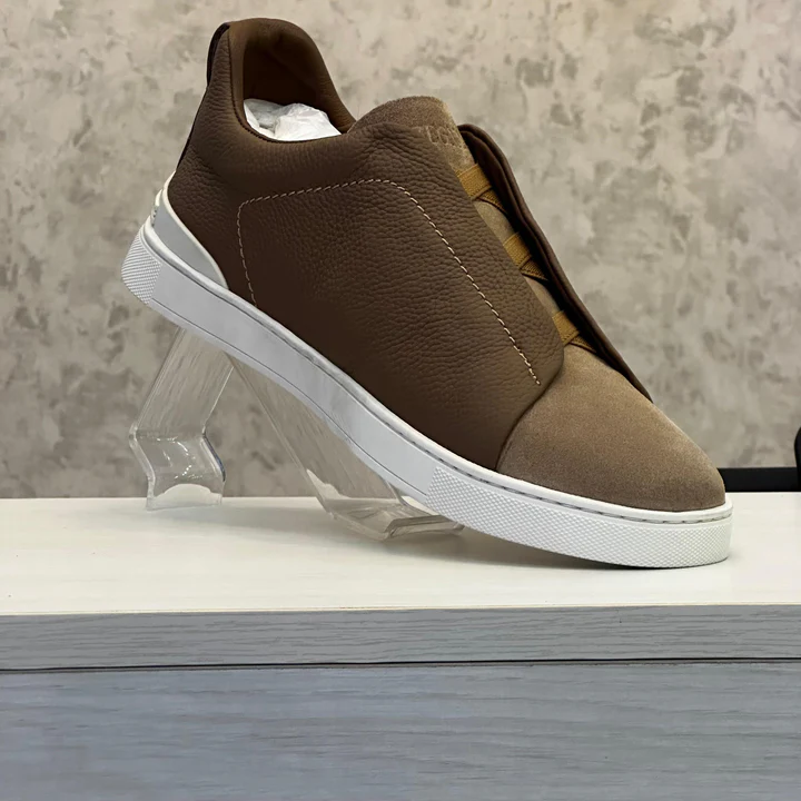 Light Taupe Suede Triple Stitch Sneakers