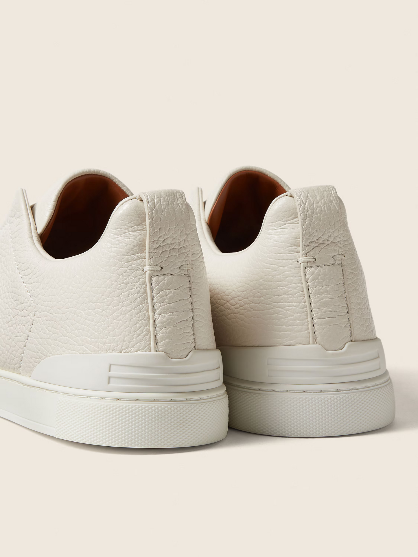 White Deerskin Triple Stitch Sneakers
