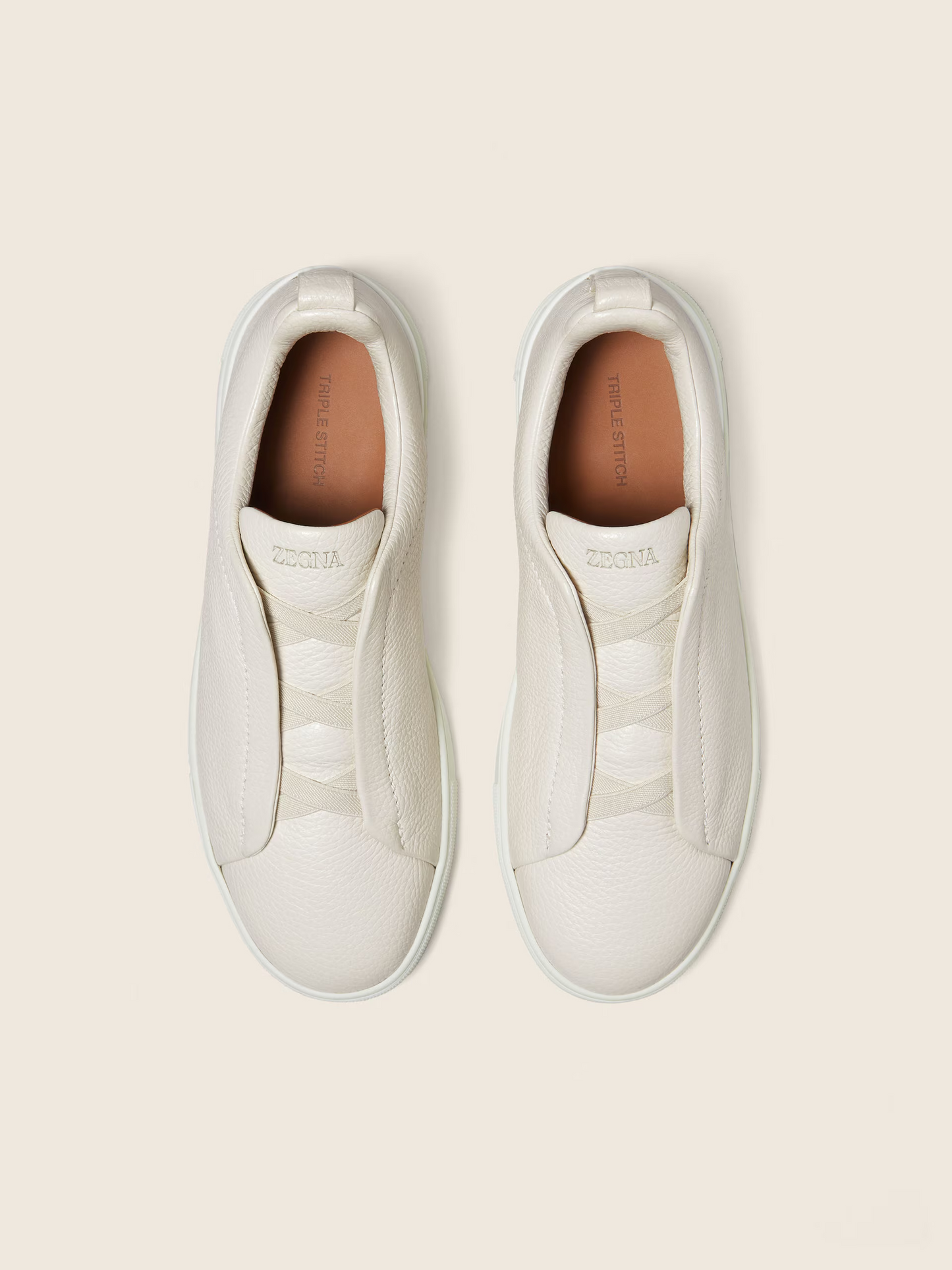 White Deerskin Triple Stitch Sneakers