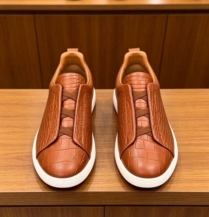 Handcrafted Brown Leather Low-Top Sneakers