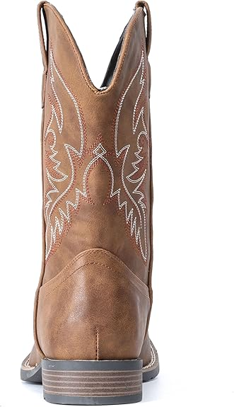 Embroidered Square Toe Slip-On Western Boots