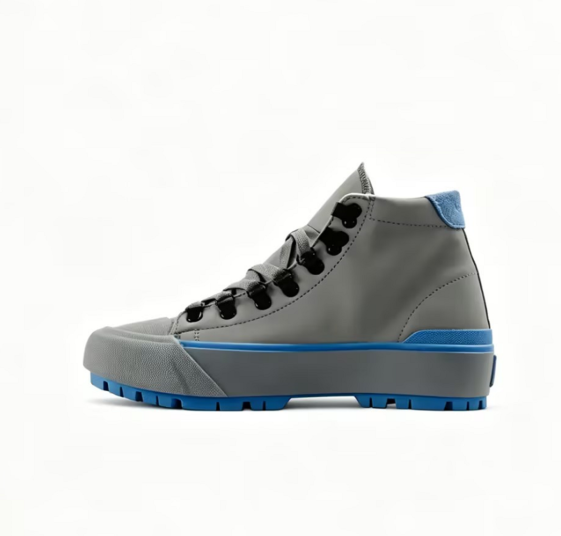 Grey Blue Court Style High-Top Sneakers