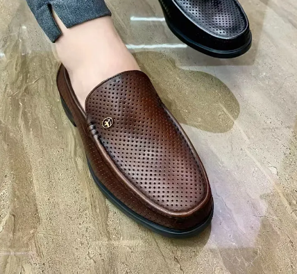 Cowhide Breathable Business Ventilate Hollow Loafers