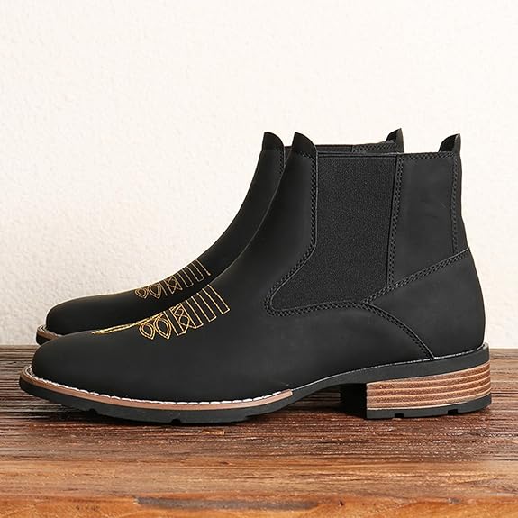 Western Cowboy Boots for Men - Mens Square Toe Chelsea Boots Ankle Cowboy Boots for Men Casual Retro Stylish Boots