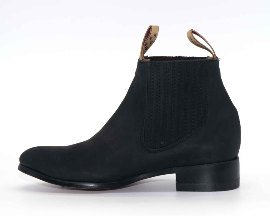 BOTINES CHARRROS LA BARCA PASO DE MULA NOBUCK BLACK LEATHER BOOT-500