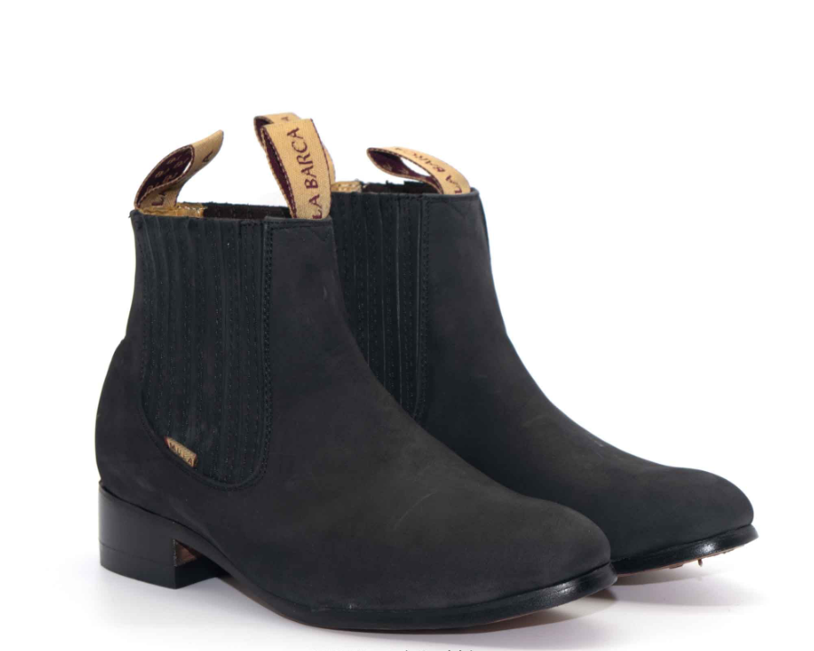 BOTINES CHARRROS LA BARCA PASO DE MULA NOBUCK BLACK LEATHER BOOT-500
