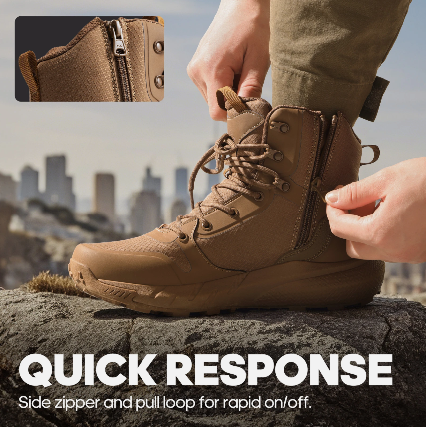 Mens Military Boots Hiking Boots Tactical Boots Side Zipper Motorcycle Boots