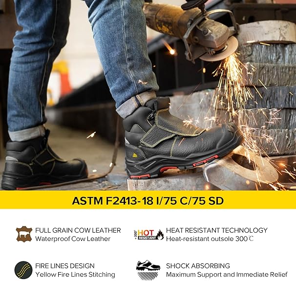 Welding Boots for Men - Composite Toe Safety Boot, Fire and 300 Heat Resistant, Welder Working Footwear