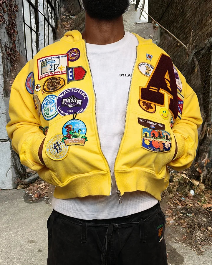 Casual Preppy Style Badge Zip-up Hoodie