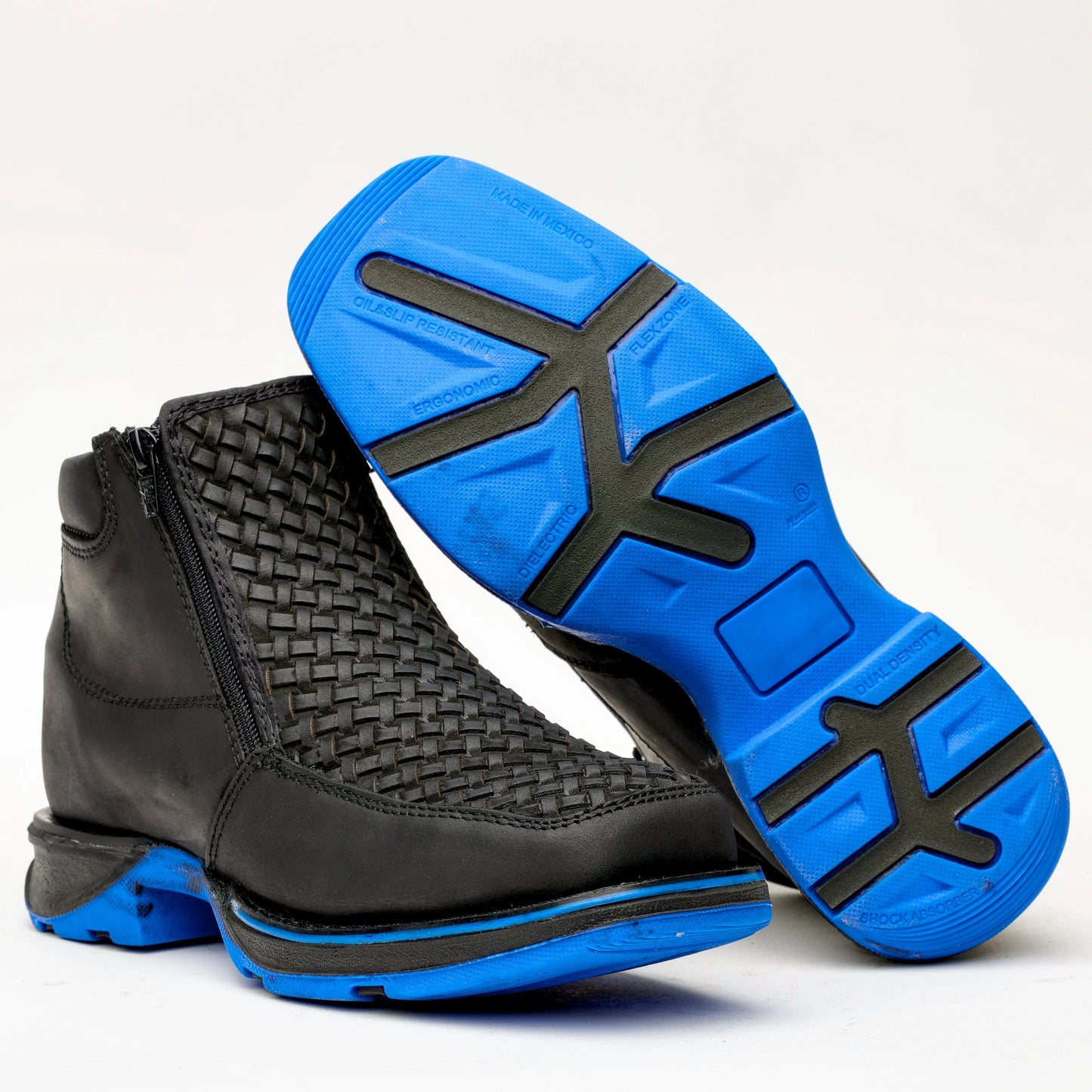 Black Basketweave Leather Botin With Lightweight Soles - Square Toe
